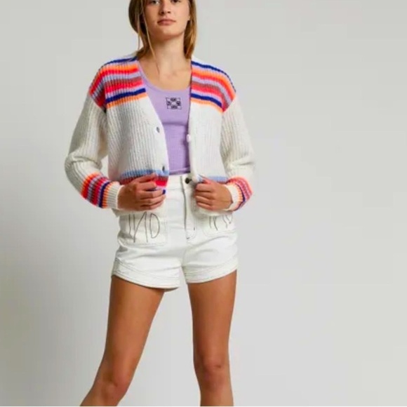 INDEE Network Cardigan Stripe Colorful Long Sleeves Sweater Size 10 - Picture 3 of 14